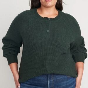 Old Navy Waffle Knit Henley Thermal Top Hunter Green Size 2X